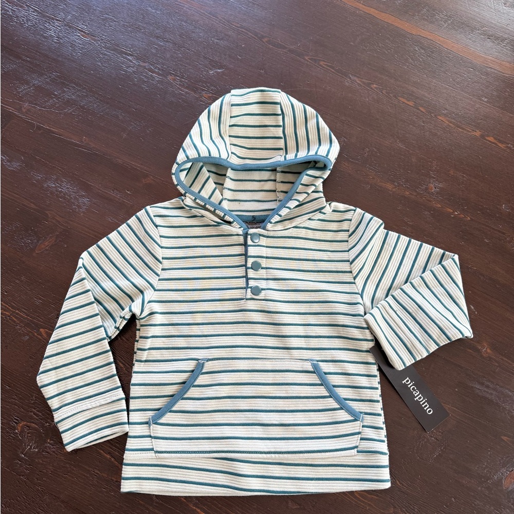 Playapup Striped Kids Hoodie - 4t kids hooded teal blue